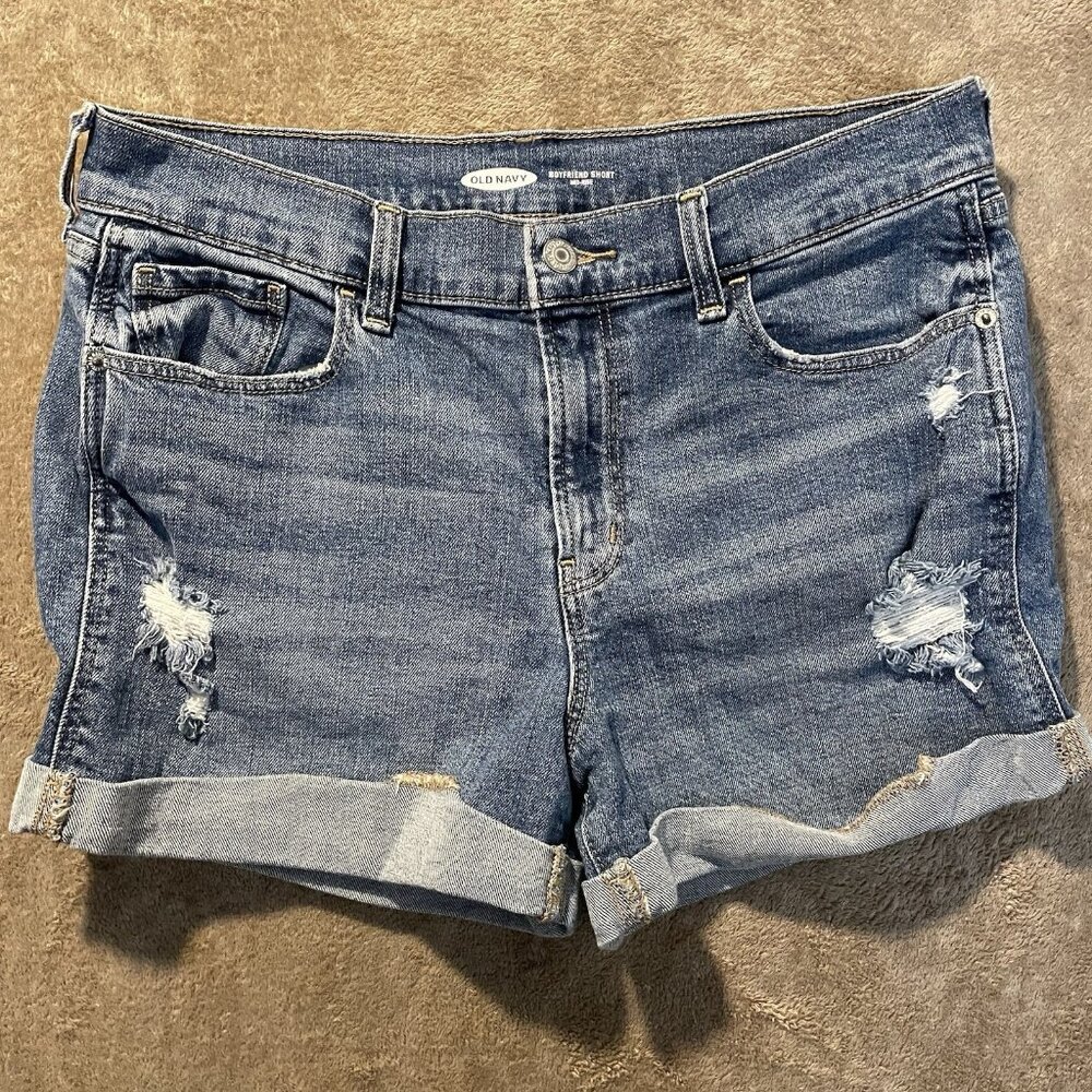 Old Navy Shorts Womens 10 Boyfriend Mid Rise Distressed Medium Wash Denim Jean